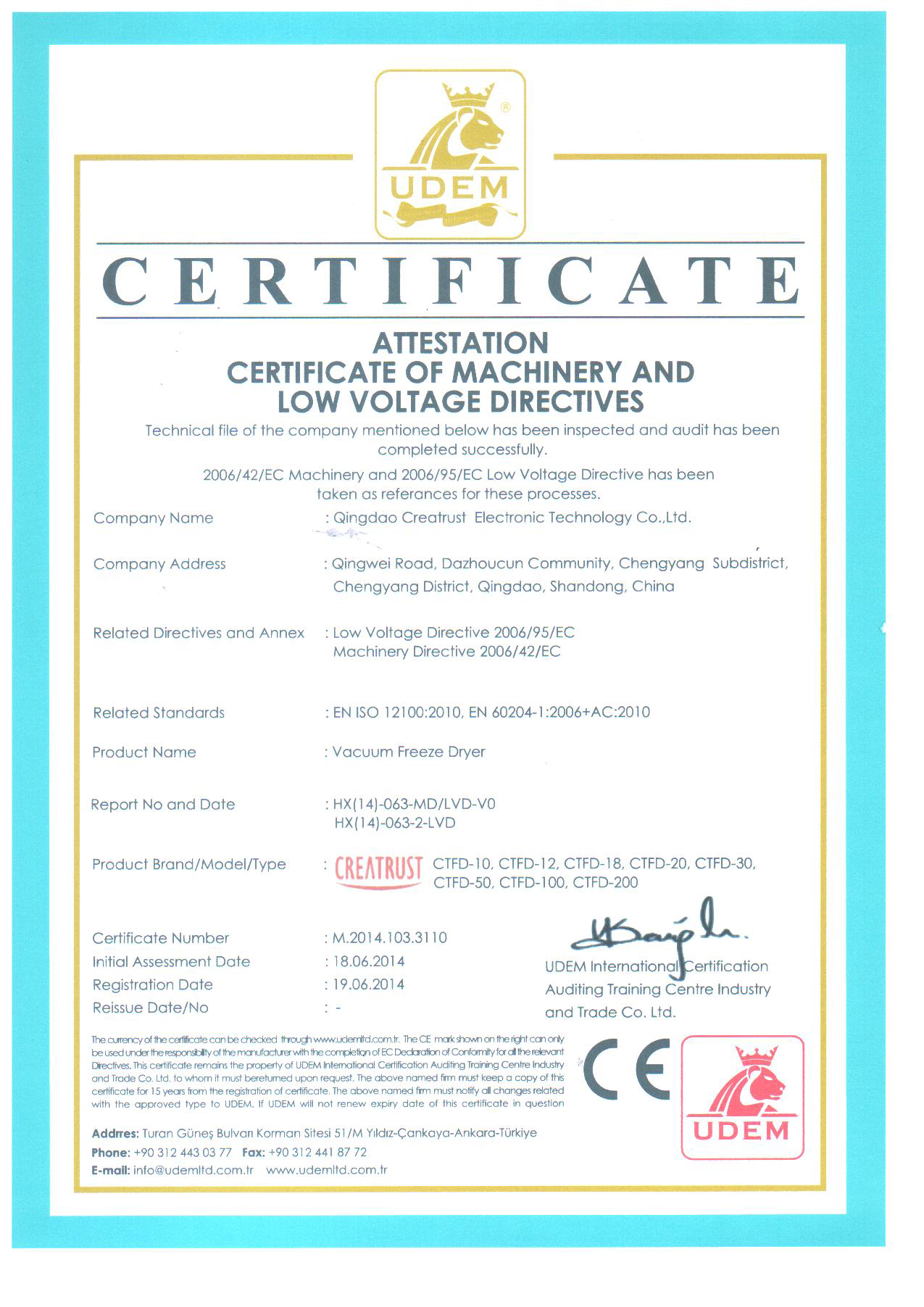 冻干机CE认证英文.jpg 冻干机CE认证英文 荣誉资质
